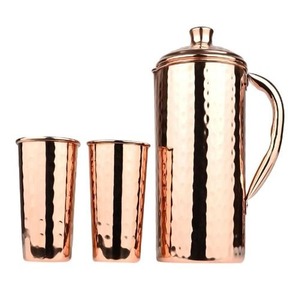Wholesale Copper Jug 2 Glass Set | Food Grade Copper Water Pitcher Thermal Insulation 6-12 Hours Camping Use Hand Grip Design - Product Image 1