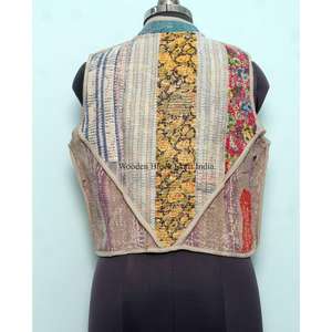 Chaleco de punto hecho a mano para verano y otoño, estilo Kantha, estilo patchwork, chaqueta vintage japonesa multicolor, ropa exterior informal. - Product Image 3