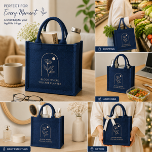 Sac cadeau non tissé bleu marine Bloom Where You Are Planted, sac fourre-tout écologique avec motif floral - Product Image 4