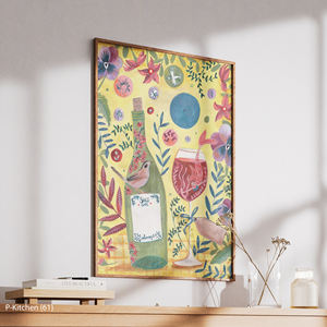 ศิลปะตกแต่งผนังวันหยุด, ภาพประกอบไวน์ลายดอกไม้, โปสเตอร์ภาพประกอบไวน์และอาหารสีสันสดใส, งานศิลปะตกแต่งผนังห้องครัวสมัยใหม่ - Product Image 3
