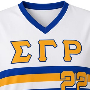 Maillot de baseball rayé Sigma Gamma Rho pour femme, blanc, bleu, or, col en V, manches courtes, vêtements de sororité grecque, tenue athlétique - Product Image 5