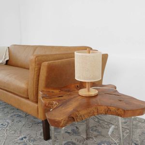 Lampada da tavolo in legno rovere naturale con paralume in lino 110-120V tessuto in Rattan di carta per soggiorno da camera da letto studio o ufficio - Product Image 4
