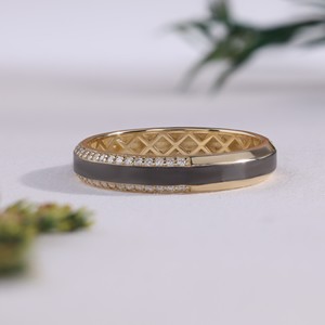 แหวนทองคำขาวเคลือบด้านประดับเพชรแบบ Eternity Band สีเหลืองทอง แหวนแต่งงานสองสี ของขวัญเครื่องประดับชั้นดีสำหรับผู้ชายและผู้หญิง - Product Image 4