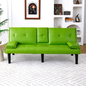 Divano Letto Multifunzionale in PVC Verde da 67 Pollici con Portabicchieri Pieghevole, Estremamente Pratico per Trasformare in un Spazio Confortevole - Product Image 2