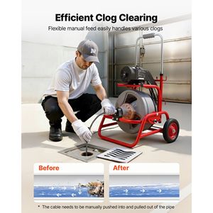 Macchina per la pulizia di scarichi regolabile da 75 piedi x 3/8 pollici, con alimentazione manuale, ruote a spirale per fognature, pulitore ad alta pressione con tamburo - Product Image 2
