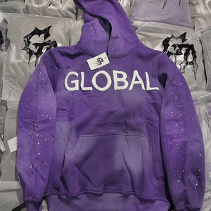 Sweat à capuche d'hiver personnalisé noir 100 % coton avec logo en relief, style streetwear oversize, design strass, fabricant OEM ODM - Product Image 1