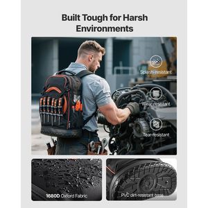 Bolsa de Trabajo Resistente para Electricistas, Mochila para Herramientas con 65 Bolsillos, Base Moldeada y Compartimento para Portátil - Product Image 2