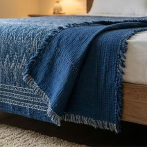 Hand Block Printed Sanganer Cotton Kantha Queen Size Throws Large Width Handmade Indian <b>Quilt</b> Artisan Home Textile Export - Product Image 3