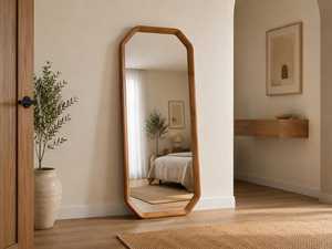 Modern Octagonal Wooden Frame Full Length <b>Wall</b> <b>Mirror</b> Minimalist Aesthetic Dressing Floor <b>Mirror</b> Home Living Room Bedroom Decor - Product Image 1