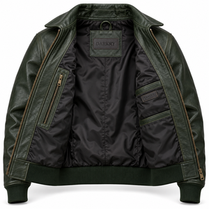 Chaqueta Bomber de Cuero Vacuno Genuino Verde Oscuro para Hombre, Estilo Aviador Vintage Personalizada, Ropa de Invierno - Product Image 5