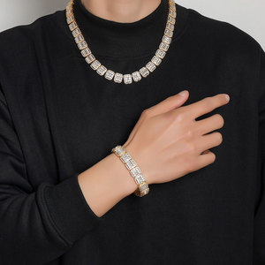 Mens 925 Silver Moissanite Baguette Iced Tennis Chain Pave Square Link Luxury <b>Statement</b> <b>Necklace</b> For Men - Product Image 5