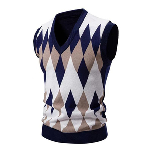 Factory Wholesale Men's <b>Sweater</b> OEM ODM Custom Men V Neck Multi Color <b>Argyle</b> Sleeveless Knit Vest - Product Image 3