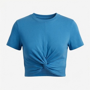 เสื้อครอปท็อปผ้าฝ้ายสีตามสั่งสำหรับผู้หญิง เสื้อยืดคอกลมสำหรับฤดูร้อน สตรีทแวร์ ฟิตเนส ออกกำลังกาย เสื้อผ้ากีฬา - Product Image 1