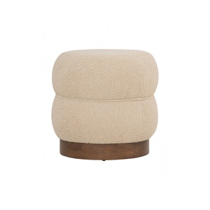 Modern Round <b>Pouf</b> Ottoman with Upholstered Fabric in Brown Beige Color for Home Living Room Apartment Hotel Use - Product Image 1