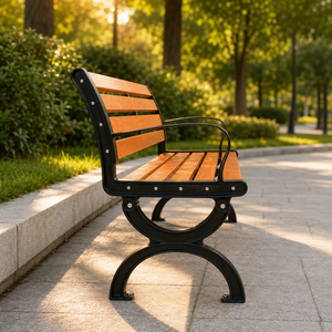 Premium Outdoor <b>Garden</b> <b>Bench</b> with Wooden Slats and Heavy Duty Black <b>Metal</b> Frame <b>for</b> Park Patio Lawn and Public Seating Chair - Product Image 5