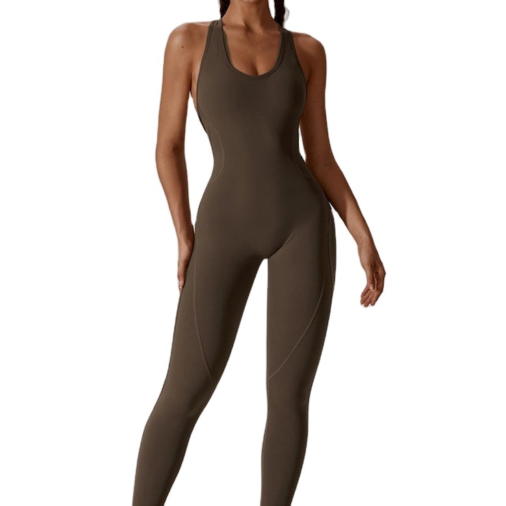 Women Cross Back Seamless Jumpsuit Elasticity Yoga Romper Running Sports Quick Drying Sleeveless Fitness Gym Scrunch Bodysuits