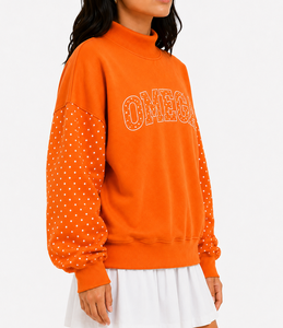 เสื้อสเวตเชิ้ตโอเวอร์ไซส์คอเต่าลายจุด แขนพอง ผ้าฝ้ายถัก 100% สำหรับผู้หญิง ยี่ห้อโอเมก้า รุ่นพิมพ์ลาย เหมาะสำหรับใส่ลำลองในฤดูใบไม้ร่วง - Product Image 2