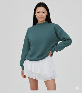 OEM Service Women's Customized Logo Light Weight <b>Mock</b> <b>Neck</b> Fleece Cotton Oversized Long Sleeves Sweatshirts - Product Image 4