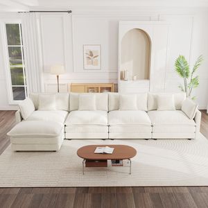 Canapé modulaire en forme de U convertible 4 places pour salon, 1 ottoman, canapés en chenille blanche - Product Image 3