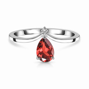 Bague Rhaya Jewels classique en argent sterling 925 plaqué rhodium avec grenat taille poire serti de griffes, délicate et tendance, pour femme, anniversaire - Product Image 1
