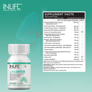 Capsules de mélange d'herbes pour la détoxification pulmonaire, 60 capsules végétariennes, formule à base d'extraits botaniques, mélange d'herbes ayurvédiques, conditionnement en flacon - Product Image 2