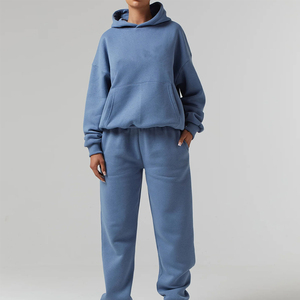 Women <b>White</b> Solid Fleece Polyester/Cotton Hooded <b>Sweatshirt</b> Jogger Set Full Sleeve Regular Fit Casual Sportswear Winter - Product Image 4