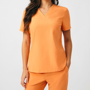 <b>Women</b> <b>Orange</b> Scrub Set Knitted Cotton Polyester V-Neck <b>Top</b> Jogger Pants Hospital Uniform Fashionable Scrubs Seamless Fusing - Product Image 2