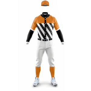 Ensemble uniforme de baseball personnalisé à rayures sublimées, motif points/drapeaux, avec maillot boutonné, pantalon et casquette respirants pour équipe adulte - Product Image 3