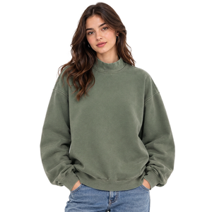 Fabricante de Sudaderas al por Mayor, Sudaderas Personalizadas de Cuello Alto en Mezcla de Algodón Vintage para Mujer - Product Image 5