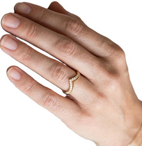 Double Chevron Diamond Ring Newest Style Diamond Ring 9K 10K Solid Yellow Gold <b>Wedding</b> Band Round Lab Grown Diamond Pave Band - Product Image 5