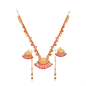 South Indian Temple Style Semi Bridal Fine Jewelry Set with Gold Plated Zircon and Ruby - Product Image 2