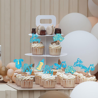 24 décorations de gâteaux bleues à paillettes pour baby shower, avec motifs nœud papillon, barboteuse et biberon, pour révélation du sexe et fête d'anniversaire