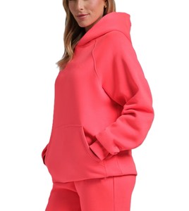 Sweat à capuche rose corail pour femme en polaire polyester/coton, couleur unie, manches longues, respirant, longueur standard, design personnalisé - Product Image 3
