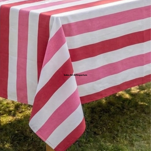 Striped Cotton Linen <b>Tablecloth</b> Rectangular Pink White Washable Home Use Simple Style - Product Image 2