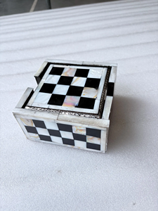 Designer Blue White Bone Inlay <b>Coasters</b> <b>Set</b> with Holder for Serving Beverages Style Handcrafted Eco-Friendly Customized Color - Product Image 5