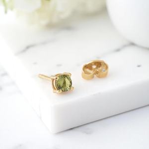 <b>Green</b> Tourmaline Bezel Setting Stud <b>Earrings</b> 925 Sterling Silver 14K Gold Rhodium Solitaire Birthstone Luxury Jewelry Gift - Product Image 1