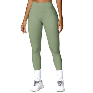 2025 nuevo diseño de nailon gimnasio Fitness pantalones de secado rápido mallas de cintura alta para mujeres sólido Casual Yoga deportes ejercicio ropa deportiva - Product Image 1
