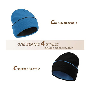 Soft Acrylic Knitted Beanie Hat Fashion Warm Winter Custom Logo Reversible Beanies Manufacturer - Product Image 6