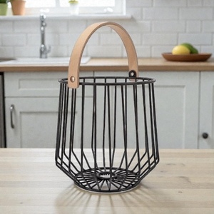 Geometric Metal <b>Wire</b> <b>Storage</b> <b>Basket</b> With Wooden Handle Nordic Style Multi Purpose Organizer - Product Image 3
