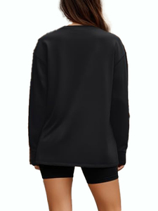 Camiseta de punto de manga larga para mujer, cuello redondo, holgada, transpirable, 100% algodón, estilo oversize - Product Image 2