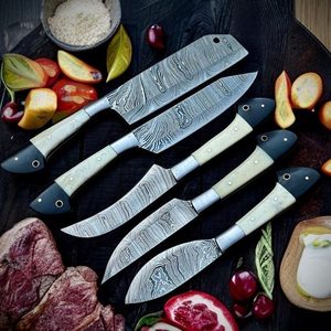 Ensemble de couteaux de chef professionnels faits à la main en acier à haute teneur en carbone, manche en os, sac en cuir, couteaux à découper la viande, ambidextres, traditionnels - Product Image 6