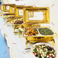 Grand réchaud rectangulaire doré en acier inoxydable pour buffet, chauffe-plats liquide pour hôtel, équipement de maintien au chaud des aliments 9L