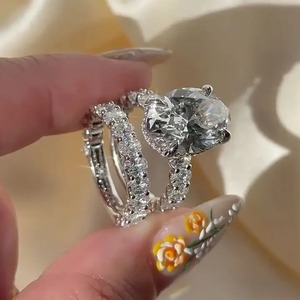 925 Moissanite <b>Diamond</b> Wedding Ring Set Oval Cut <b>Simulated</b> <b>Diamond</b> Engagement Ring in White Gold Plated Band for Women's. - Product Image 4