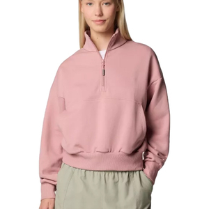 Sweat-shirt long pour femme en jersey non tissé imperméable, à col ras du cou, demi-zip, avec poches kangourou, à sequins et cristaux, côtelé et anti-plis - Product Image 1