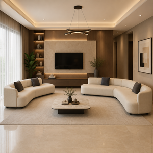Contemporary Curved Corner Sofa Set Premium Fabric HR <b>Foam</b> American Oak Wood Luxury Living Room Furniture Modular <b>Seating</b> Design - Product Image 1