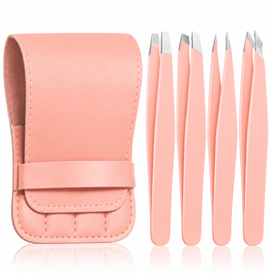 Juego de Pinzas para Cejas de Acero Inoxidable con Punta Inclinada Rosa, Ecológicas, Combinación Manual para Depilación con Estuche de PU para Salón de Belleza - Product Image 2