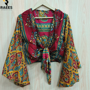 New Arrival Wrap <b>Top</b> Boho <b>Tie</b> <b>Top</b> Fashionable New Printed Silk Wrap <b>Top</b> For Women - Product Image 4