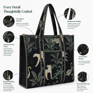 Sac fourre-tout matelassé en coton écologique réutilisable à motif léopard, personnalisable avec logo, poignées renforcées, pour le shopping - Product Image 4