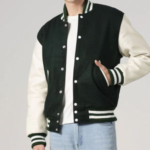 Chaqueta Varsity Acolchada con Bloques de Color para Hombre, Cortavientos, con Capucha, de Lona, con Logotipo Frontal, Exterior de Cuero, Chaqueta Varsity de Diseñador - Product Image 5