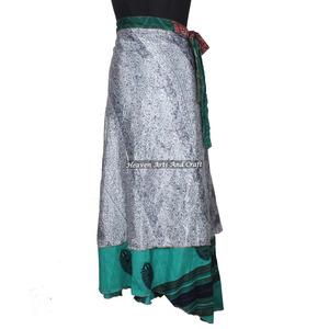 Falda Mágica Reversible de Longitud Personalizada, Falda Larga de Seda Mágica de 2 Capas, Falda Sari de Seda Bohemia - Product Image 4